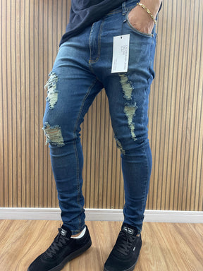 Calça Jeans Masculina Skinny Destroyed